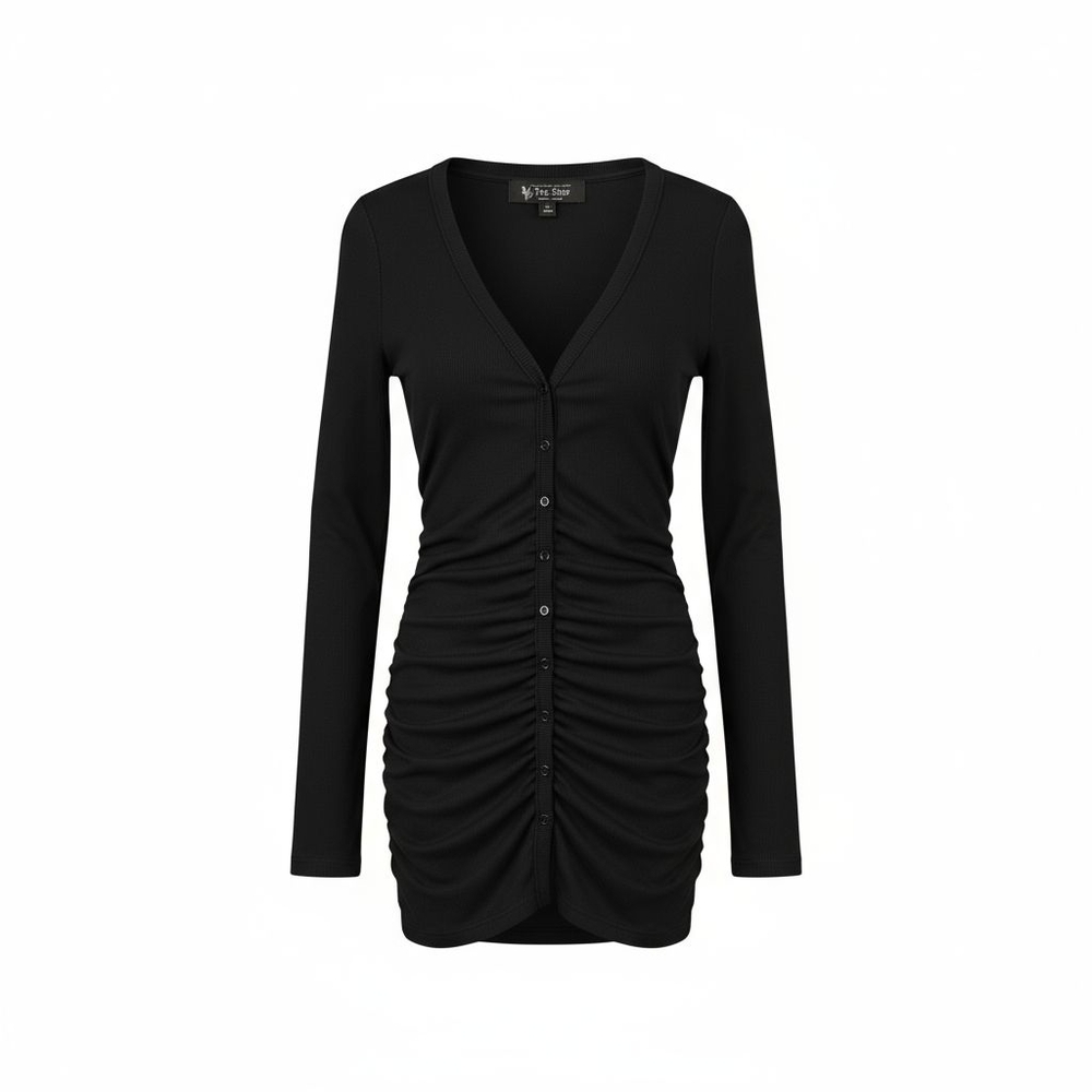 Victoria's Secret Black Ruched Long Sleeve Dress